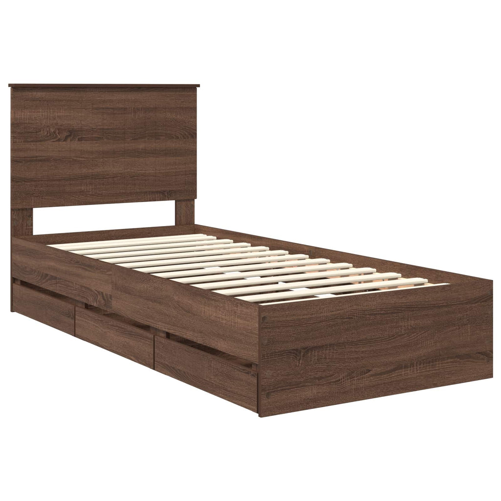 vidaXL Ramka łóżka Brązowy dąb 90 x 200 cm Drewno inżynieryjne