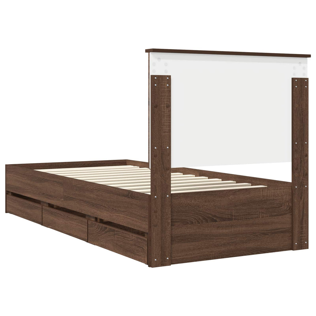 vidaXL Ramka łóżka Brązowy dąb 90 x 200 cm Drewno inżynieryjne