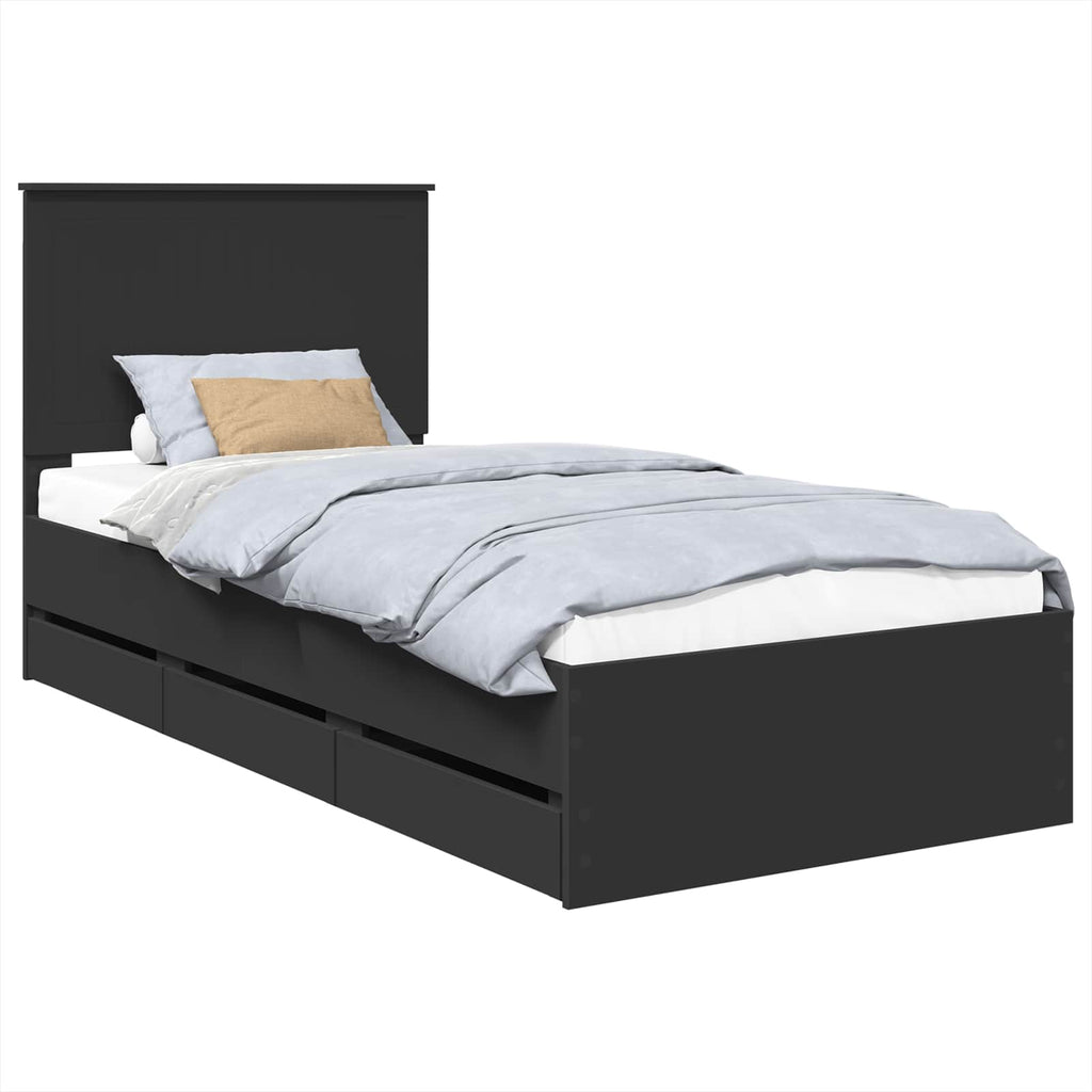 vidaXL Ramka łóżka z szufladą Czarny 90 x 190 cm Drewno inżynieryjne