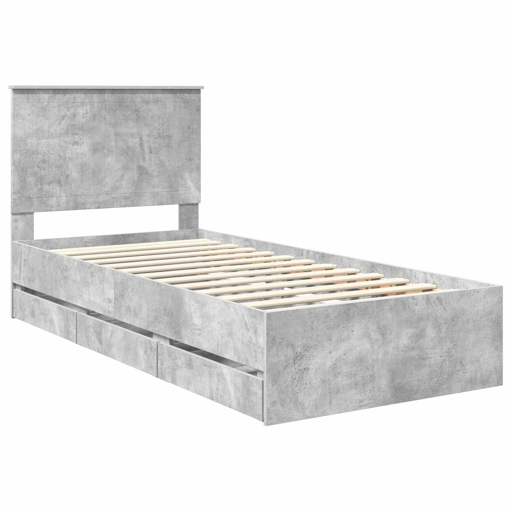 vidaXL Ramka łóżka Betonowy szary 90 x 190 cm Drewno inżynieryjne