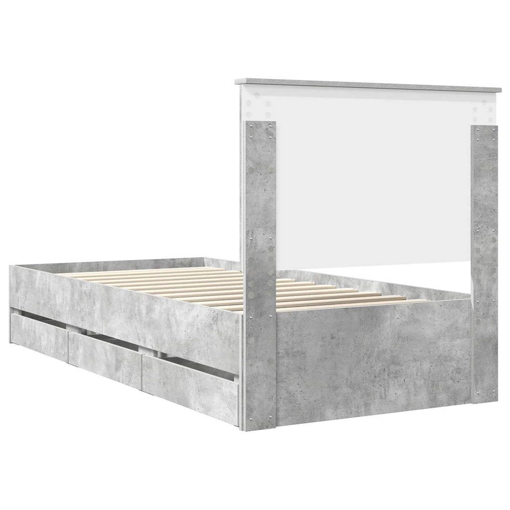 vidaXL Ramka łóżka Betonowy szary 90 x 190 cm Drewno inżynieryjne