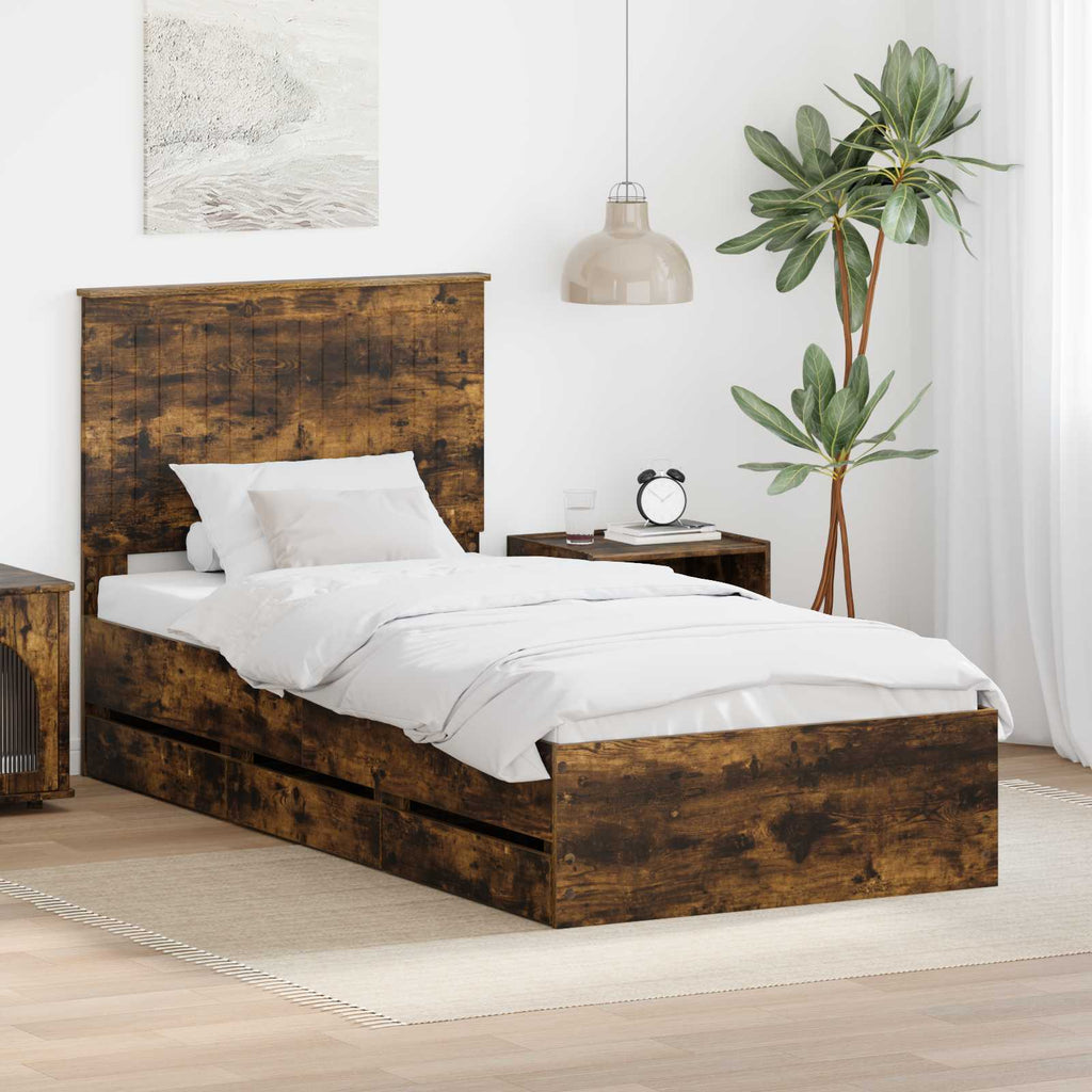vidaXL Ramka łóżka Dąb wędzony 90 x 190 cm Drewno inżynieryjne