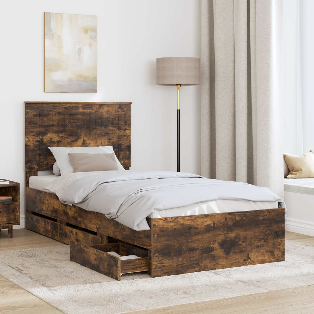 vidaXL Ramka łóżka Dąb wędzony 90 x 190 cm Drewno inżynieryjne