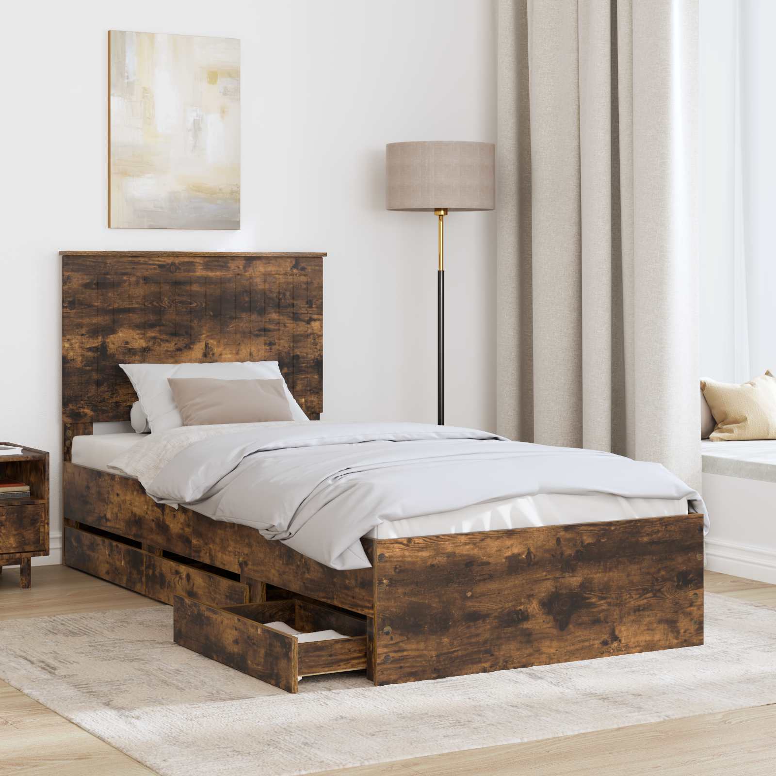 vidaXL Ramka łóżka Dąb wędzony 90 x 190 cm Drewno inżynieryjne