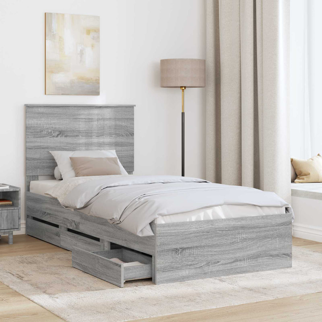vidaXL Ramka łóżka Szary Sonoma 90 x 190 cm Drewno inżynieryjne