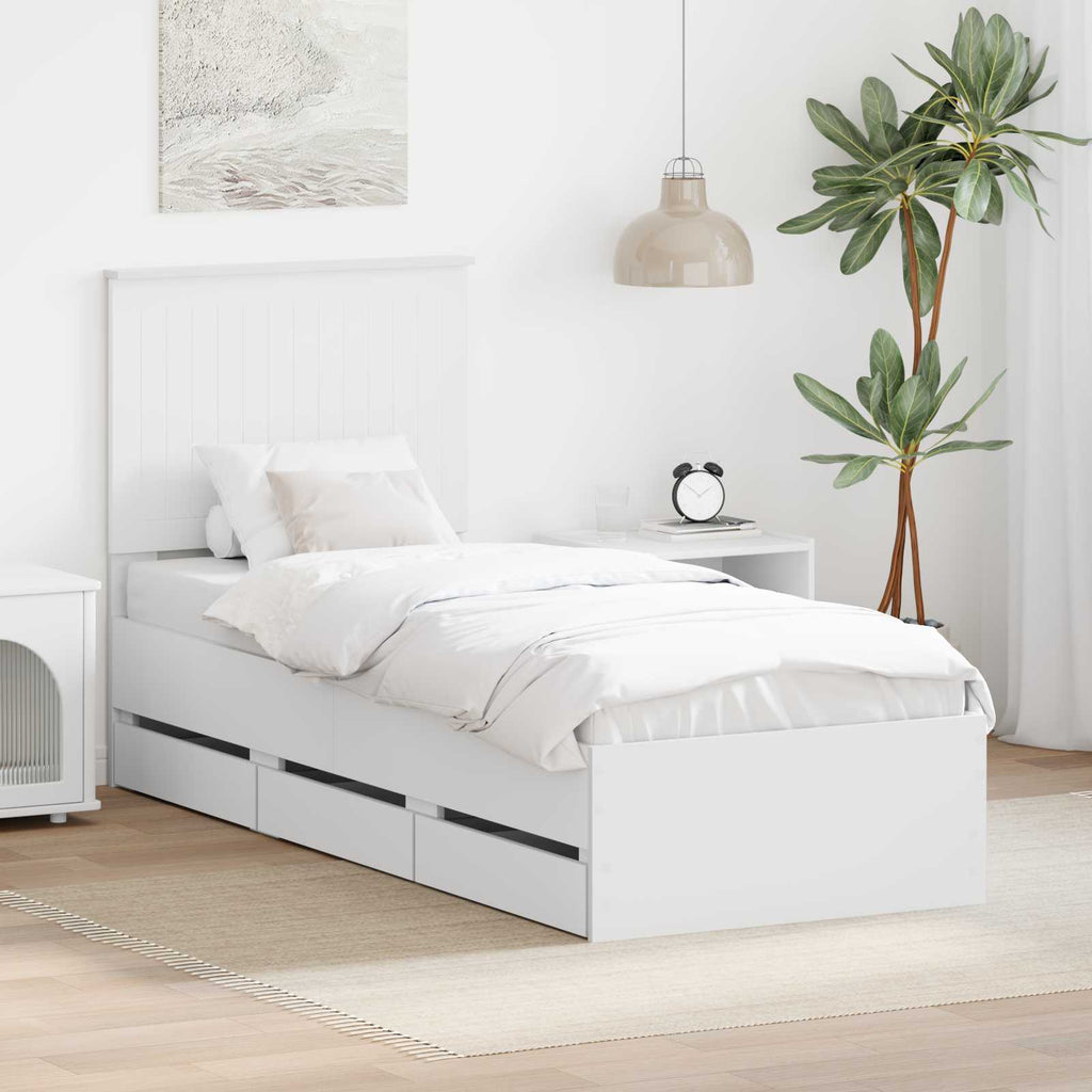 vidaXL Ramka łóżka z szufladą Biały 75 x 190 cm Drewno inżynieryjne