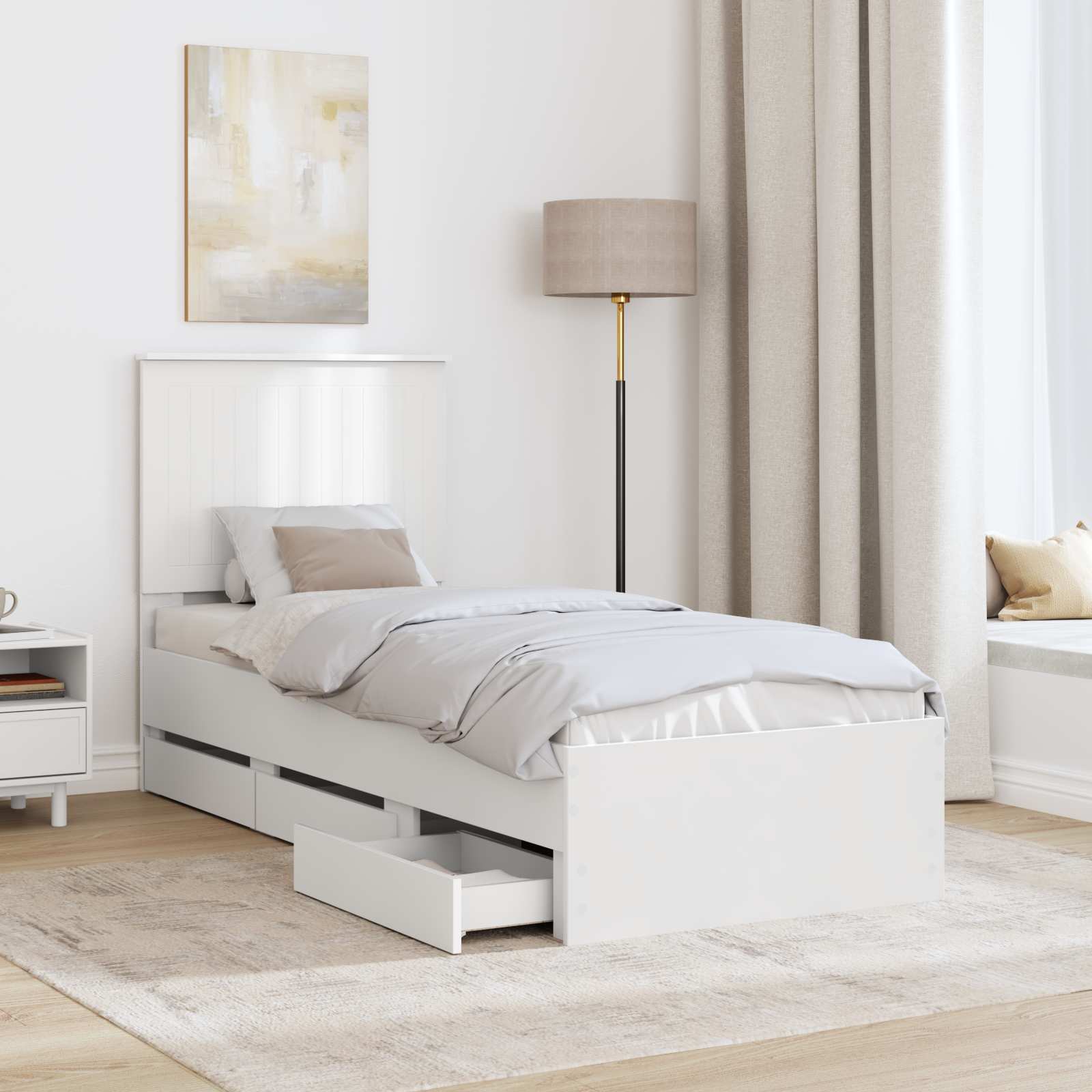 vidaXL Ramka łóżka z szufladą Biały 75 x 190 cm Drewno inżynieryjne