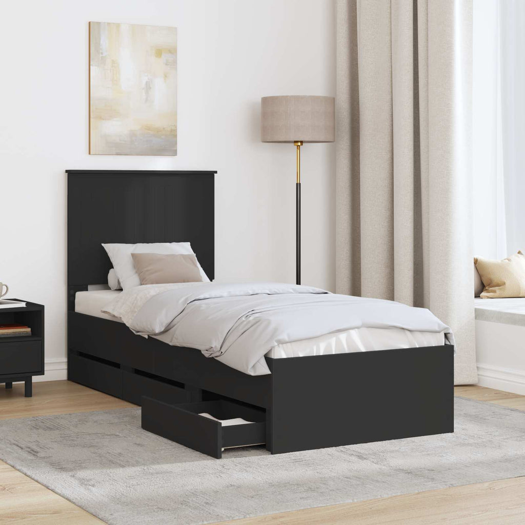 vidaXL Ramka łóżka z szufladą Czarny 75 x 190 cm Drewno inżynieryjne