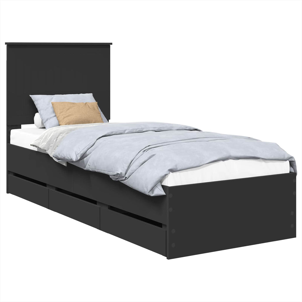 vidaXL Ramka łóżka z szufladą Czarny 75 x 190 cm Drewno inżynieryjne