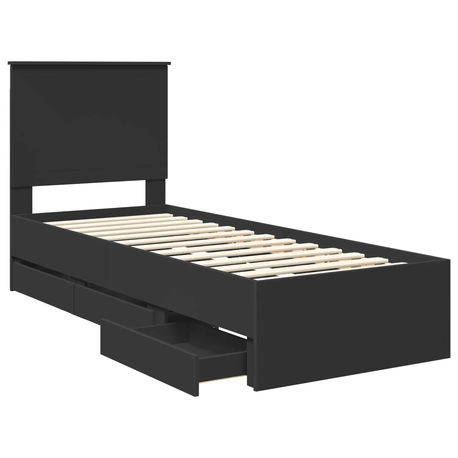 vidaXL Ramka łóżka z szufladą Czarny 75 x 190 cm Drewno inżynieryjne