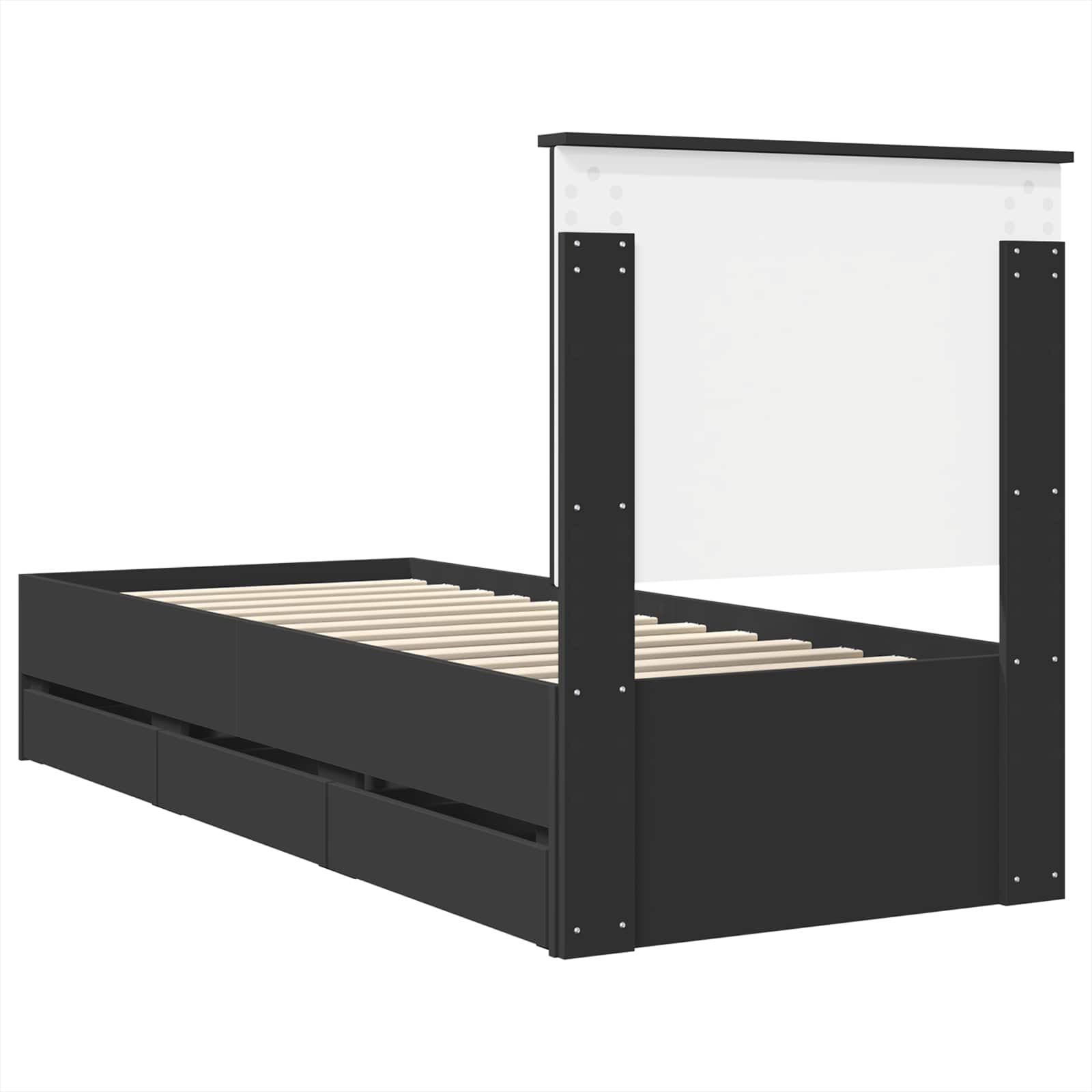 vidaXL Ramka łóżka z szufladą Czarny 75 x 190 cm Drewno inżynieryjne
