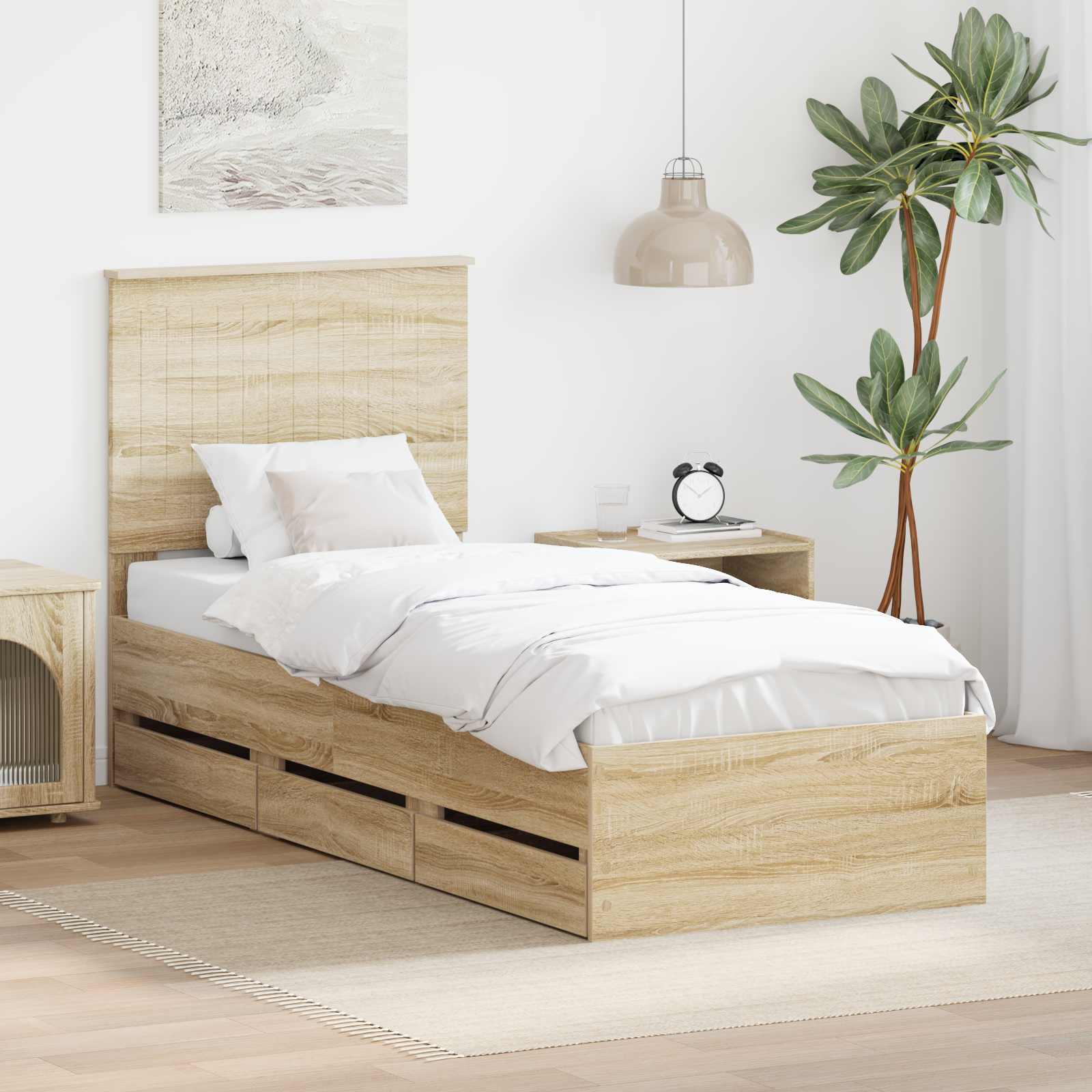 vidaXL Ramka łóżka Dąb Sonoma 75 x 190 cm Drewno inżynieryjne