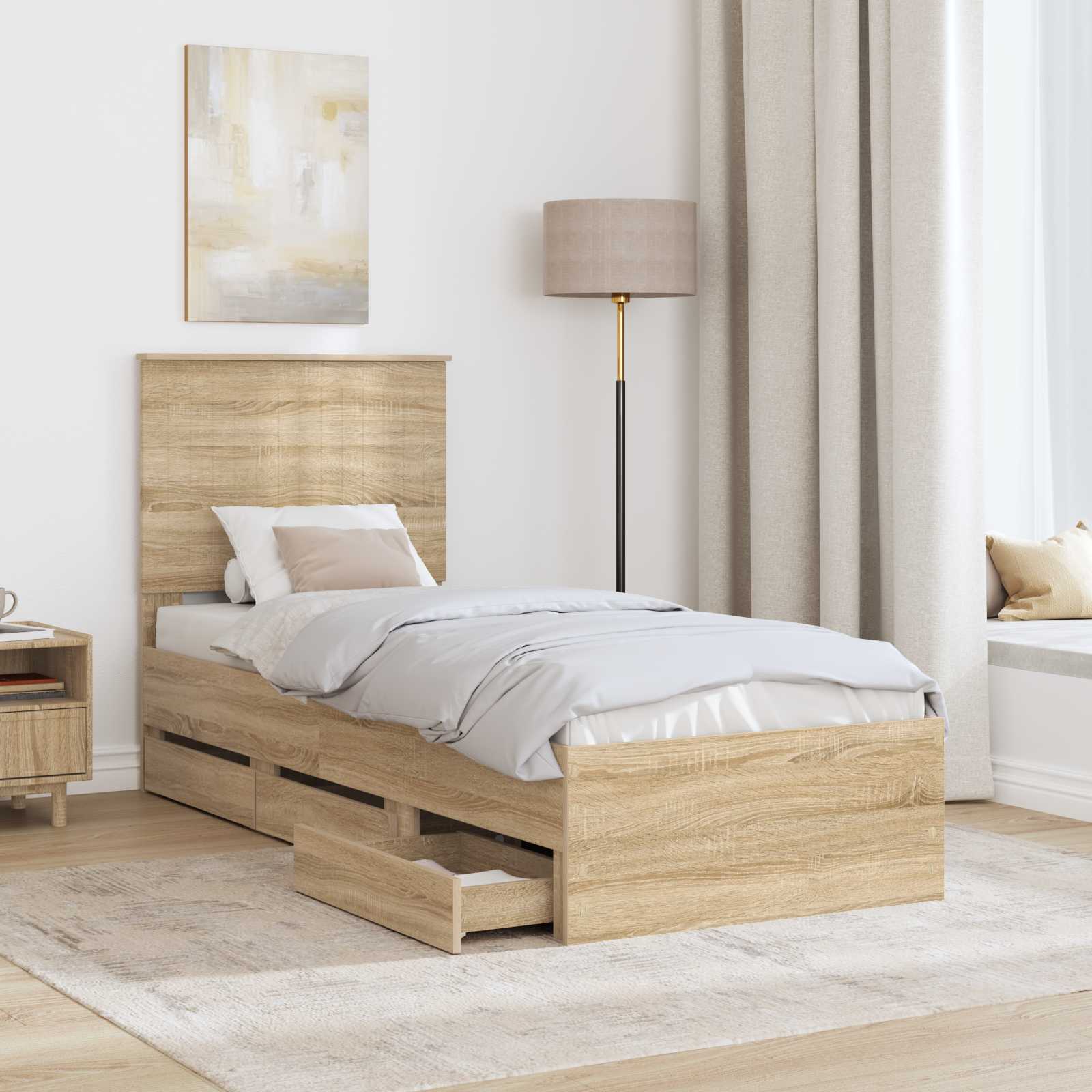 vidaXL Ramka łóżka Dąb Sonoma 75 x 190 cm Drewno inżynieryjne