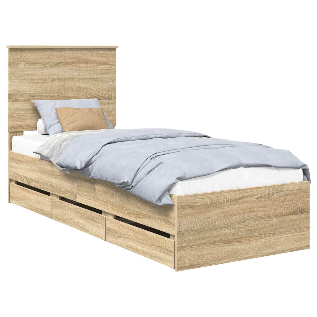vidaXL Ramka łóżka Dąb Sonoma 75 x 190 cm Drewno inżynieryjne