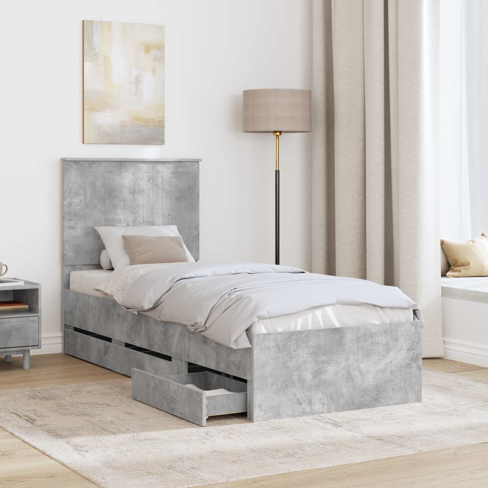 vidaXL Ramka łóżka Betonowy szary 75 x 190 cm Drewno inżynieryjne