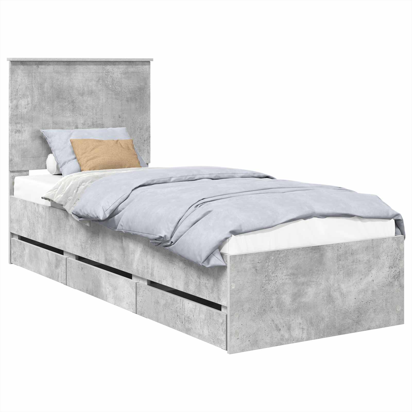 vidaXL Ramka łóżka Betonowy szary 75 x 190 cm Drewno inżynieryjne