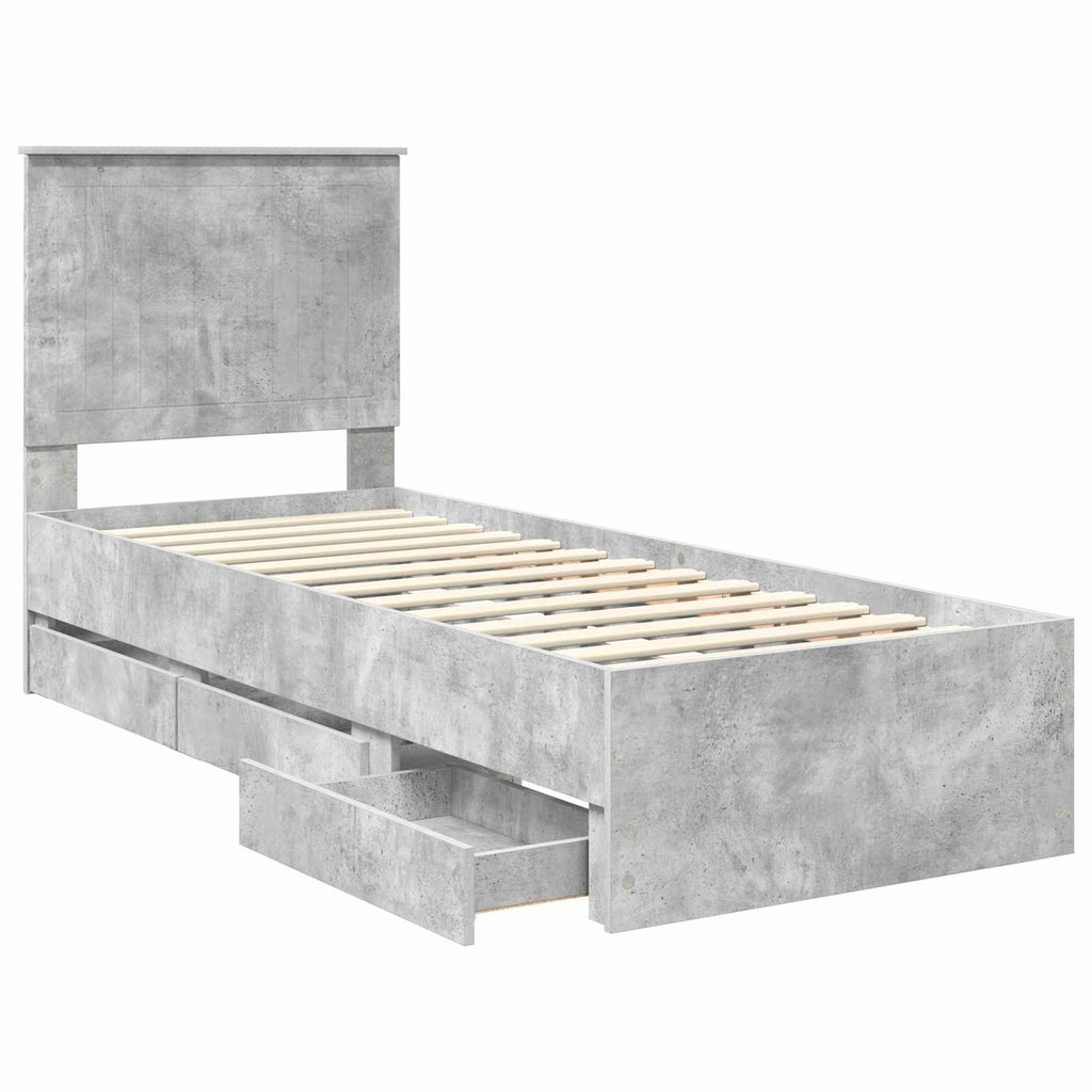 vidaXL Ramka łóżka Betonowy szary 75 x 190 cm Drewno inżynieryjne