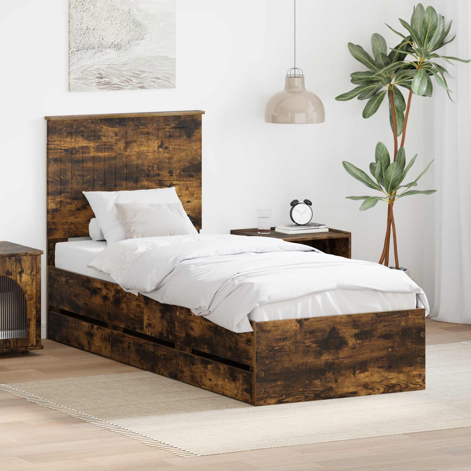 vidaXL Ramka łóżka Dąb wędzony 75 x 190 cm Drewno inżynieryjne