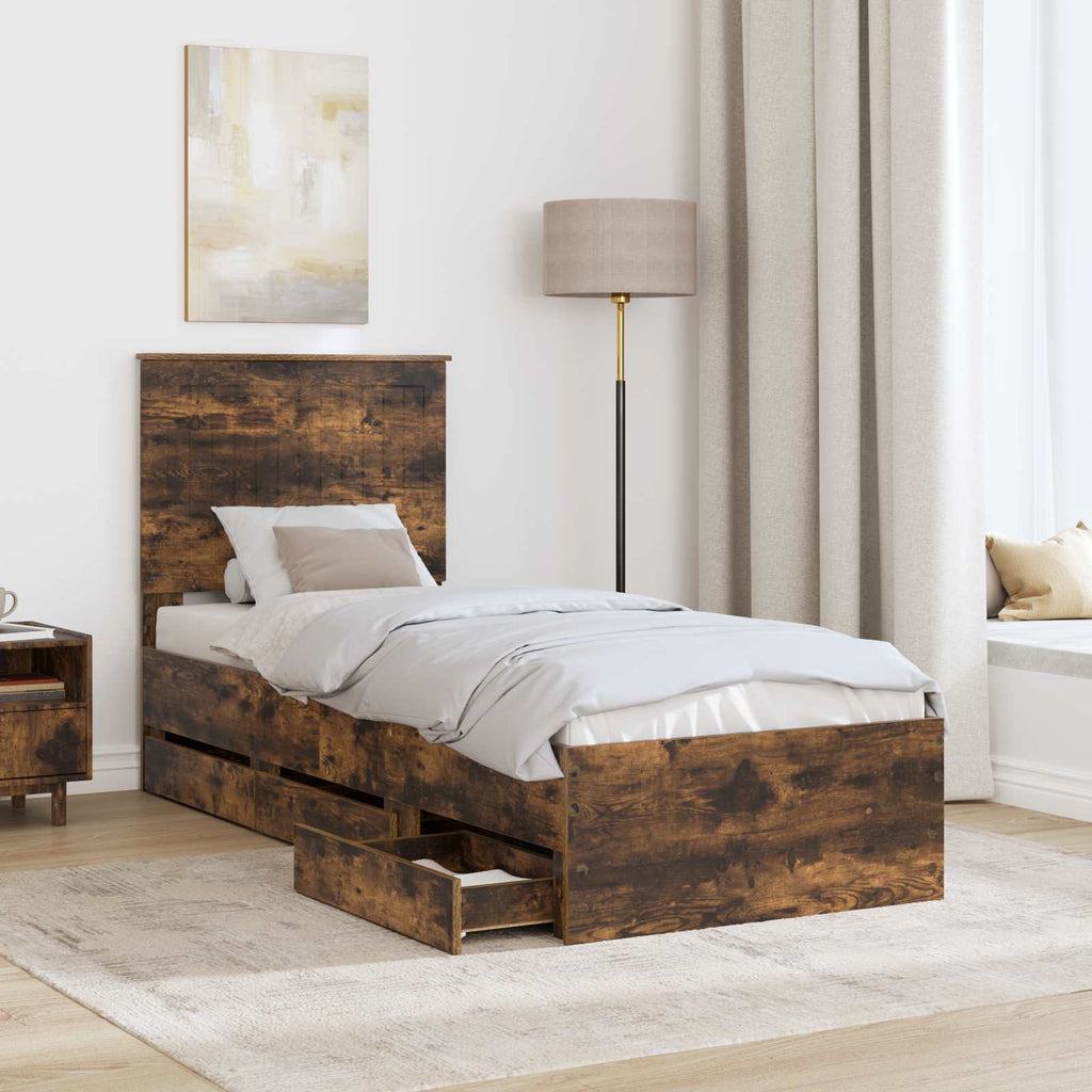 vidaXL Ramka łóżka Dąb wędzony 75 x 190 cm Drewno inżynieryjne