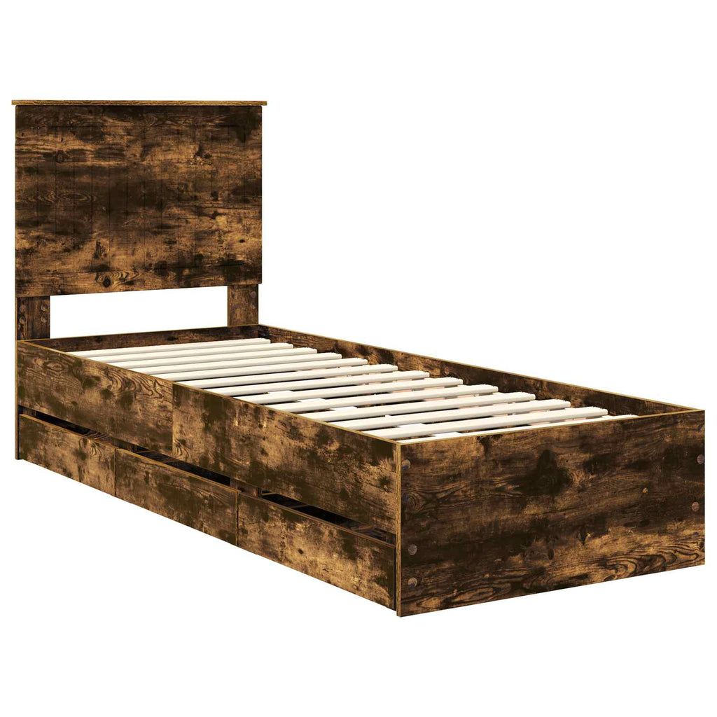 vidaXL Ramka łóżka Dąb wędzony 75 x 190 cm Drewno inżynieryjne
