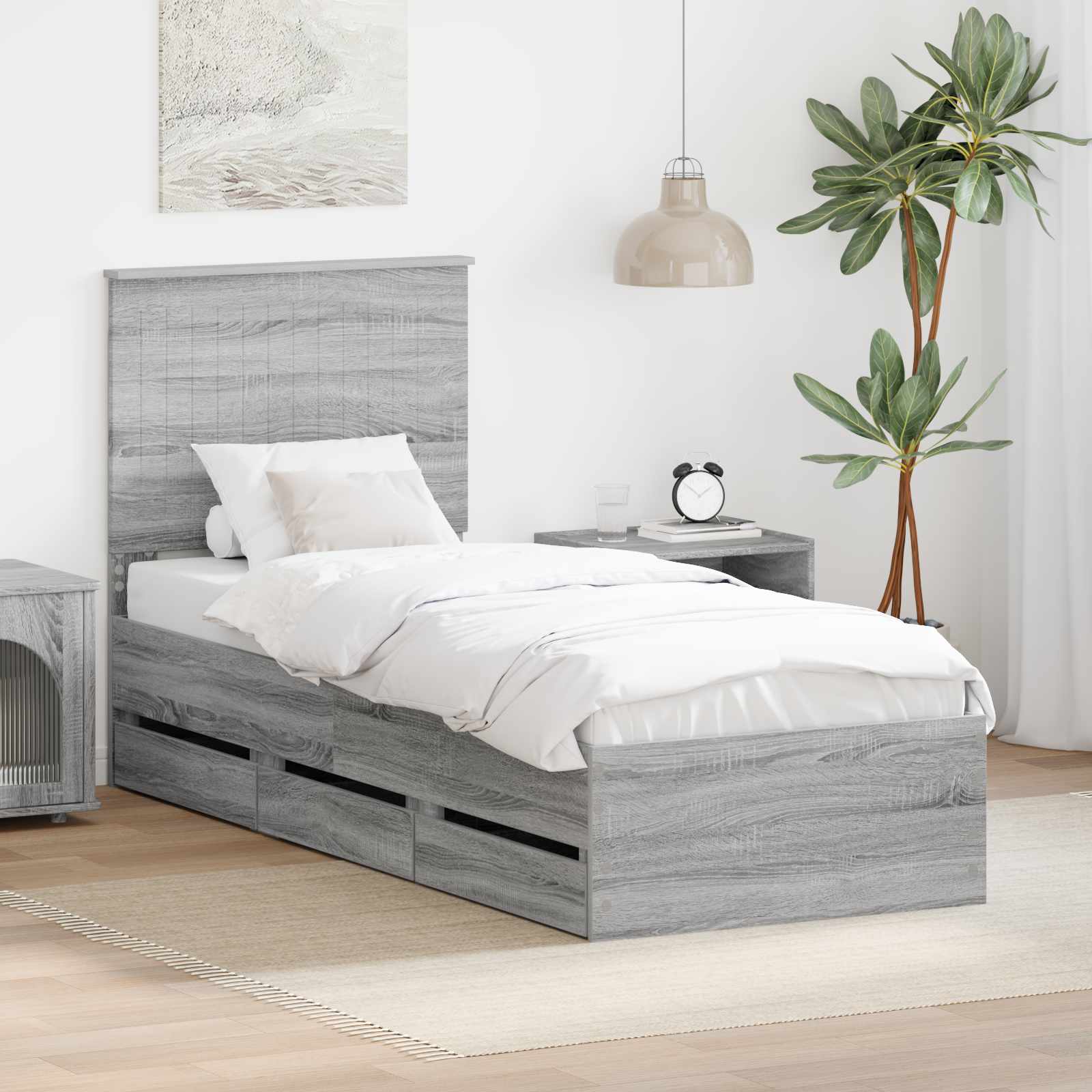 vidaXL Ramka łóżka Szary Sonoma 75 x 190 cm Drewno inżynieryjne