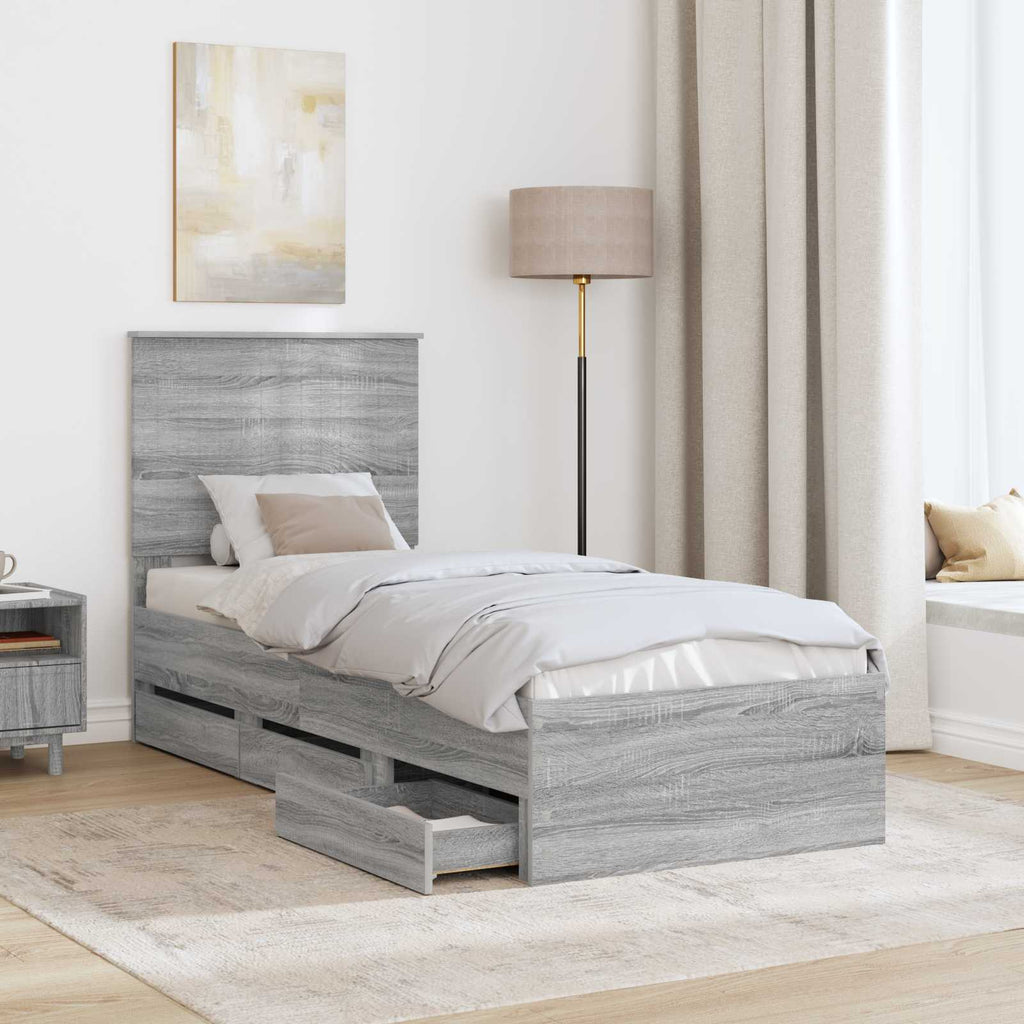 vidaXL Ramka łóżka Szary Sonoma 75 x 190 cm Drewno inżynieryjne