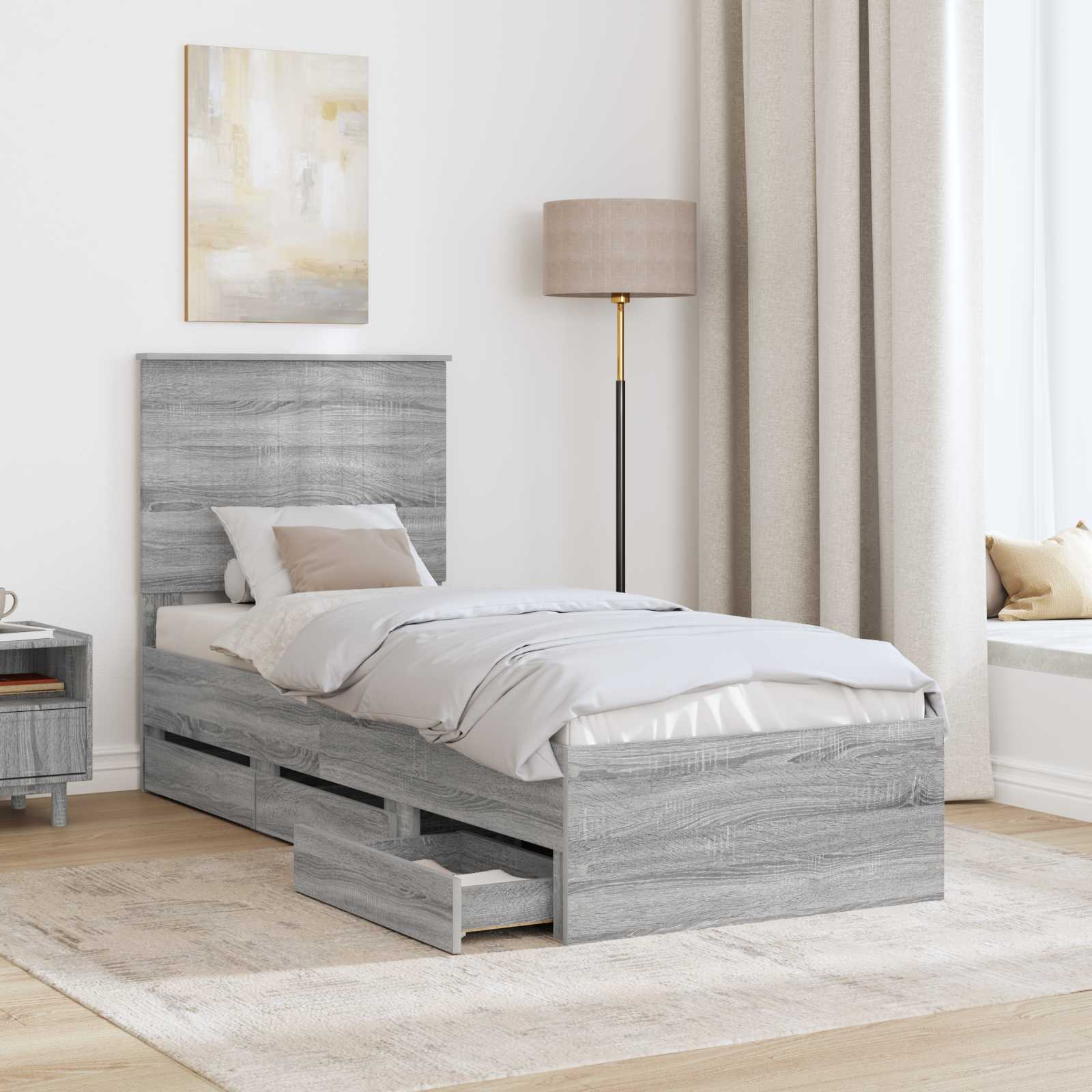vidaXL Ramka łóżka Szary Sonoma 75 x 190 cm Drewno inżynieryjne