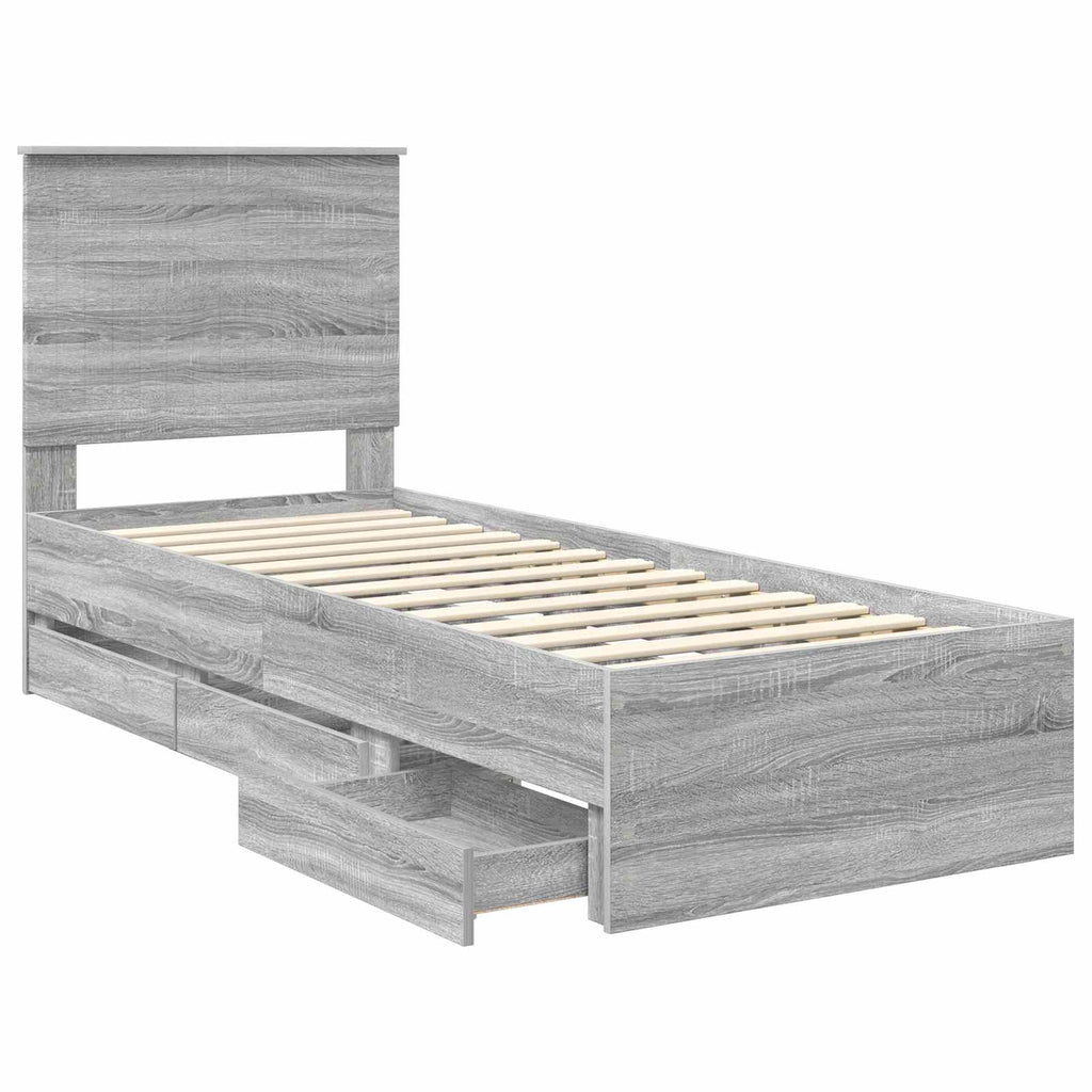 vidaXL Ramka łóżka Szary Sonoma 75 x 190 cm Drewno inżynieryjne