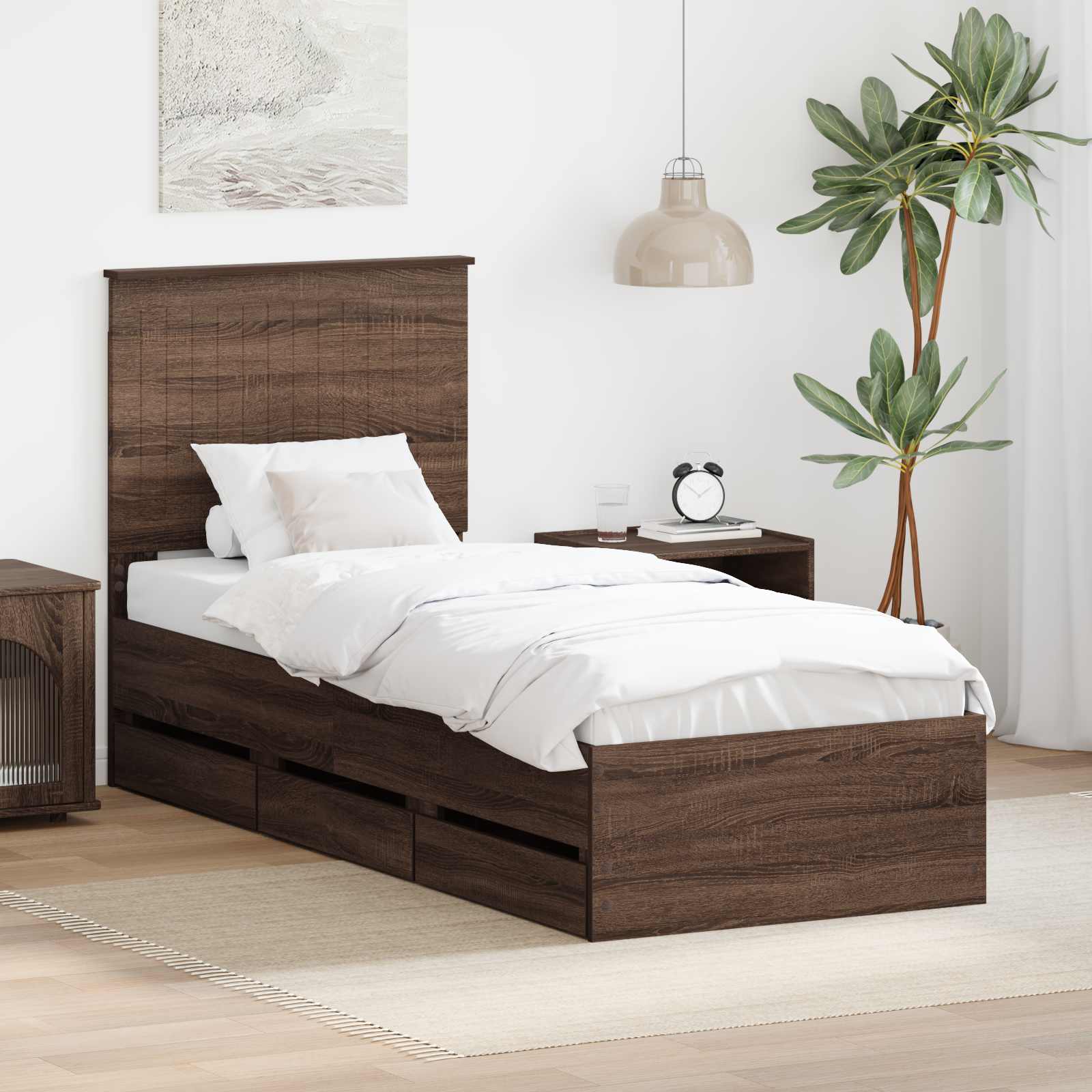vidaXL Ramka łóżka Brązowy dąb 75 x 190 cm Drewno inżynieryjne