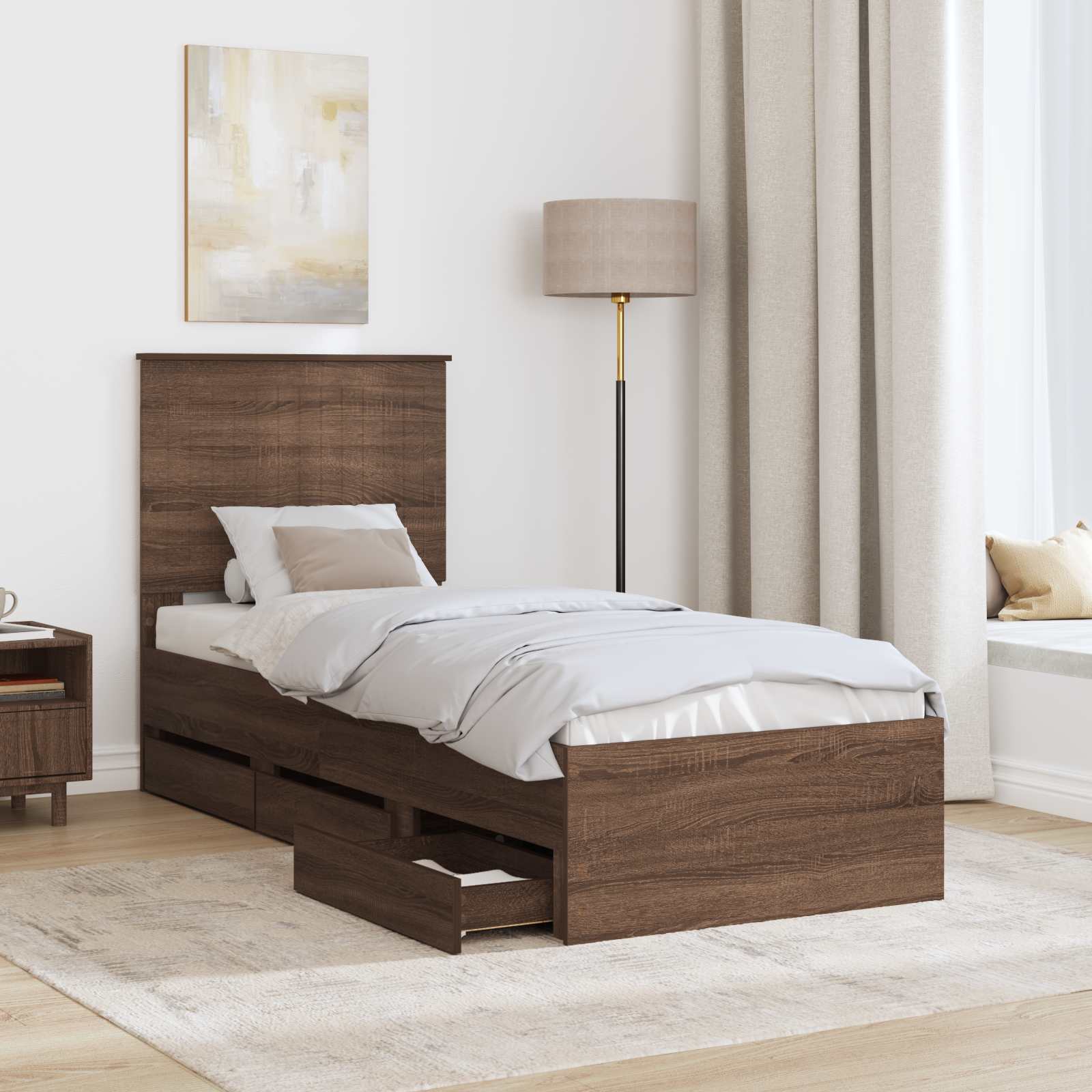 vidaXL Ramka łóżka Brązowy dąb 75 x 190 cm Drewno inżynieryjne