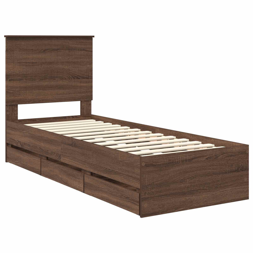 vidaXL Ramka łóżka Brązowy dąb 75 x 190 cm Drewno inżynieryjne