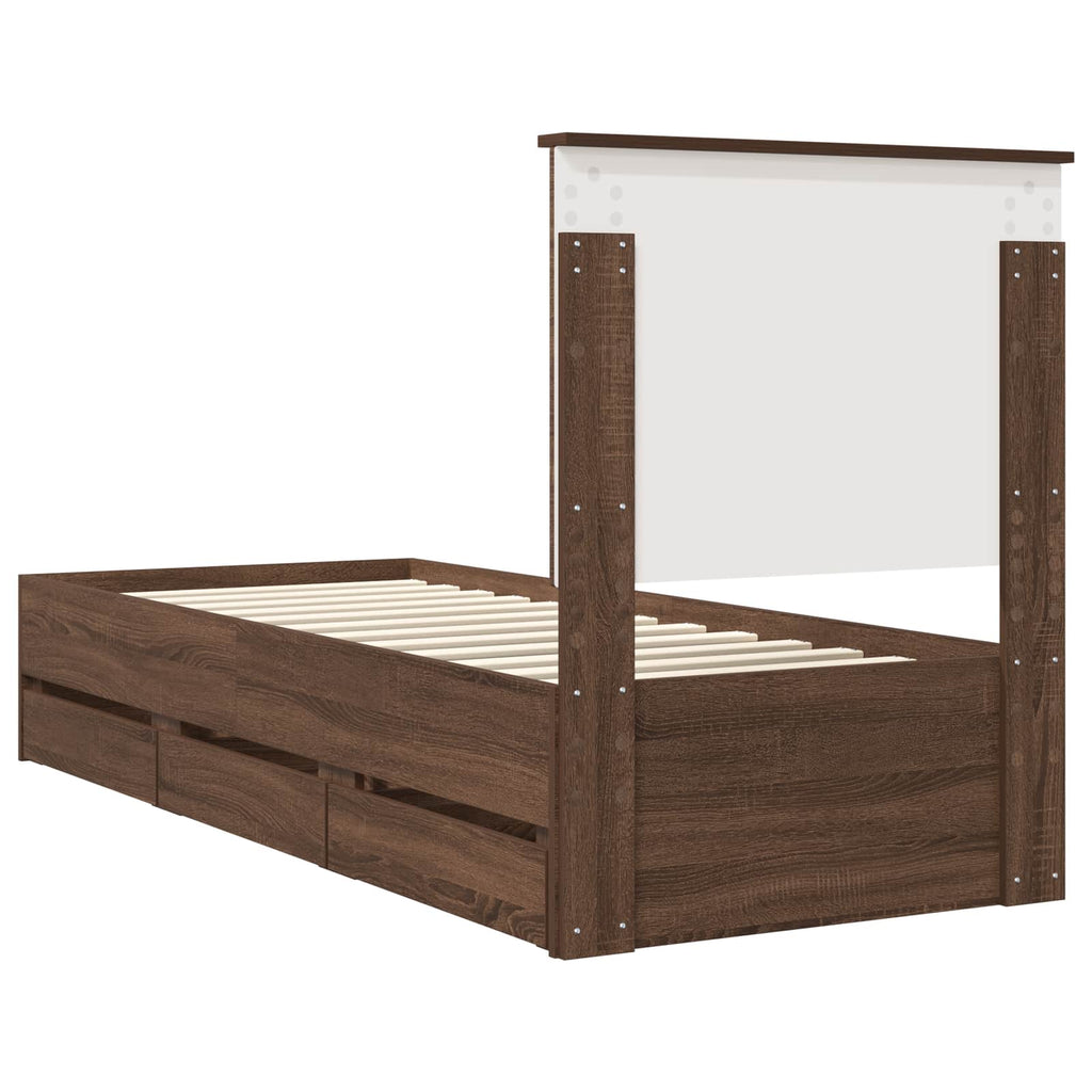 vidaXL Ramka łóżka Brązowy dąb 75 x 190 cm Drewno inżynieryjne