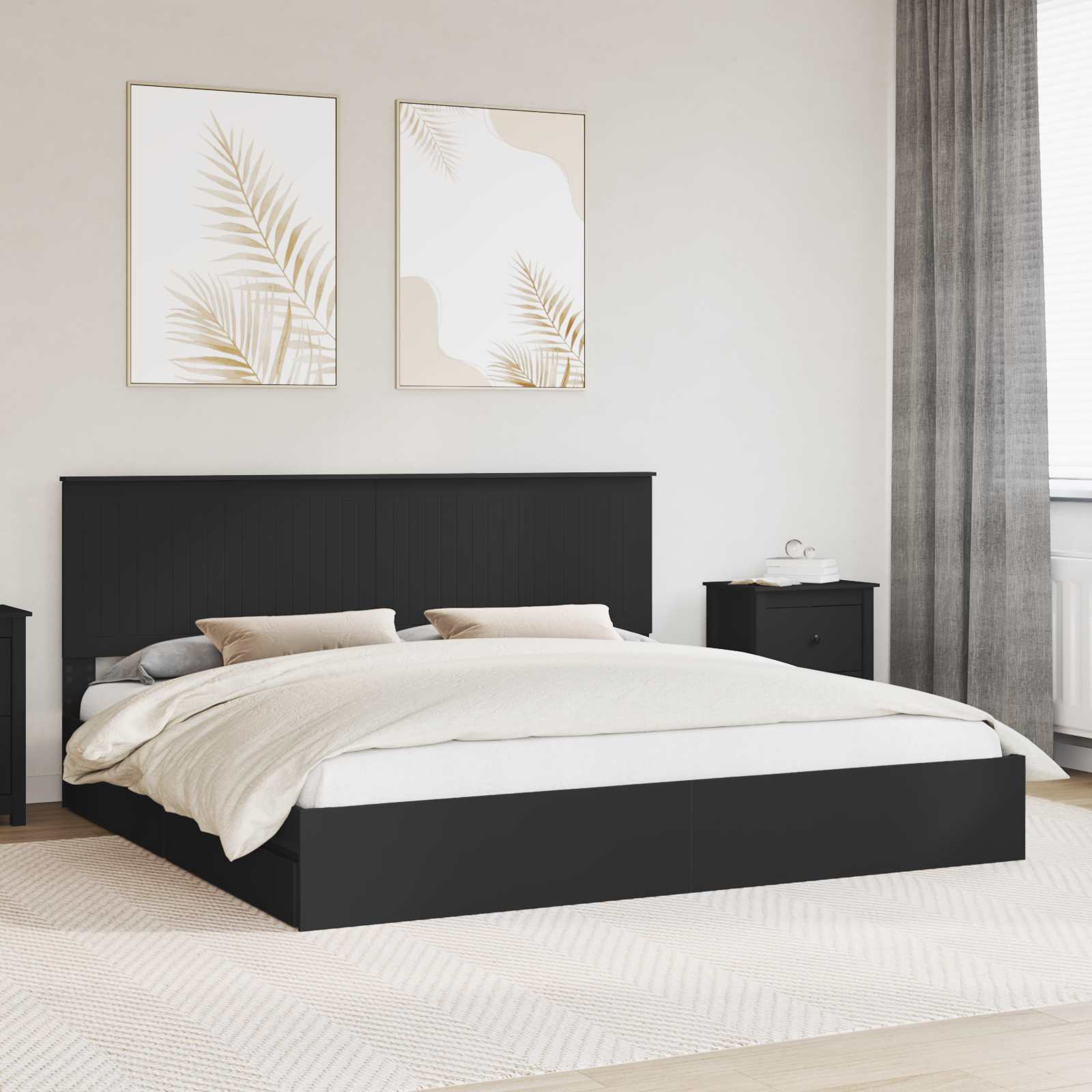 vidaXL Łóżko z miejscem do przechowywania Czarny 200 x 200 cm