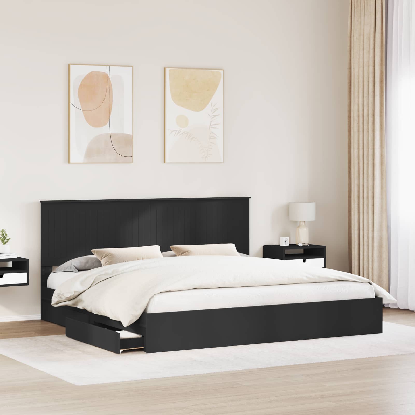 vidaXL Łóżko z miejscem do przechowywania Czarny 200 x 200 cm