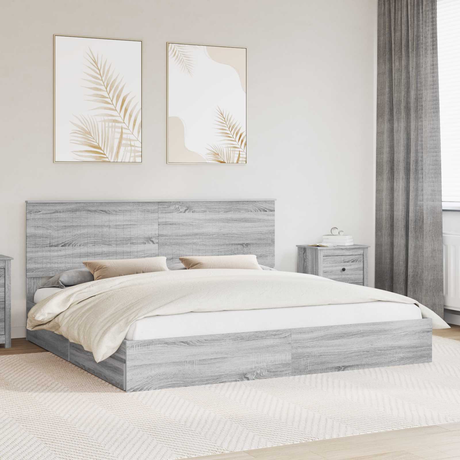 vidaXL Łóżko z miejscem do przechowywania Szary Sonoma 200 x 200 cm