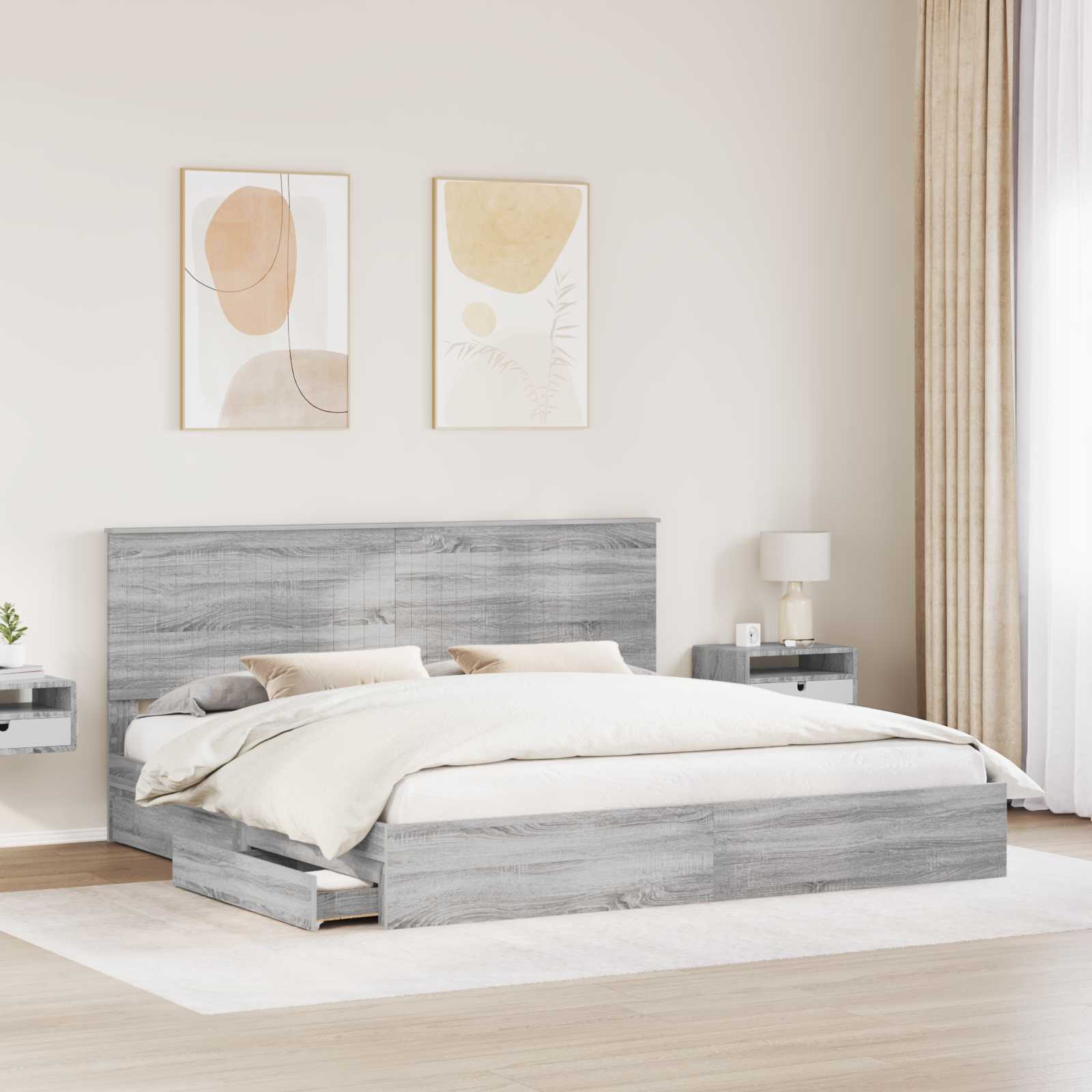 vidaXL Łóżko z miejscem do przechowywania Szary Sonoma 200 x 200 cm