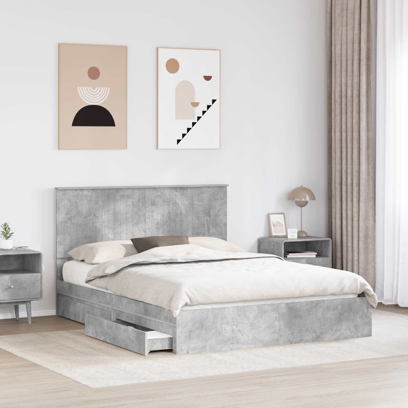 vidaXL Łóżko z miejscem do przechowywania Betonowy szary 150 x 200 cm