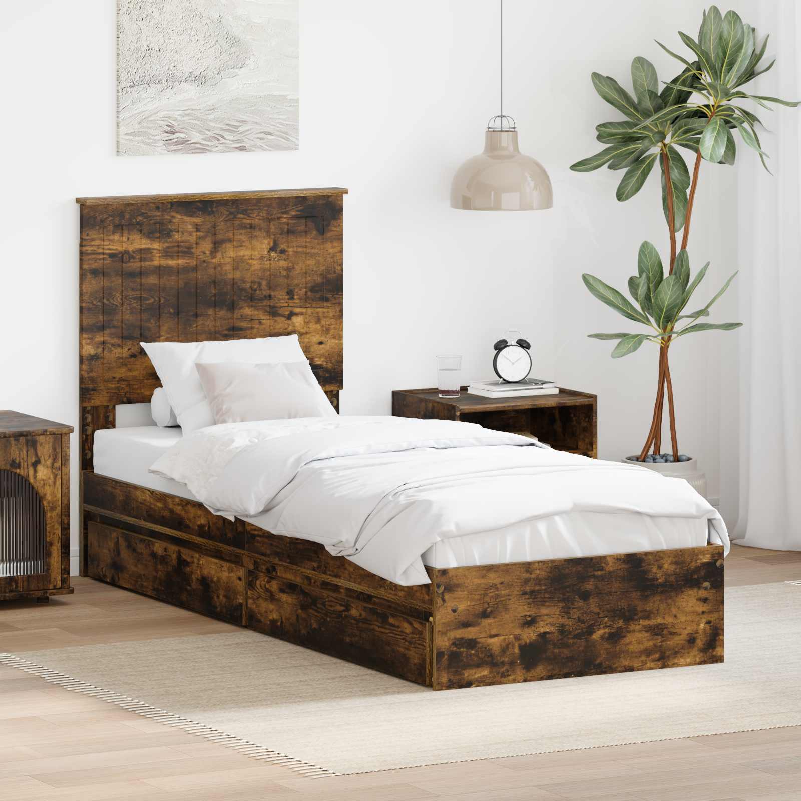 vidaXL Łóżko z miejscem do przechowywania Dąb wędzony 75 x 190 cm