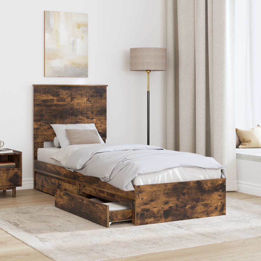 vidaXL Łóżko z miejscem do przechowywania Dąb wędzony 75 x 190 cm