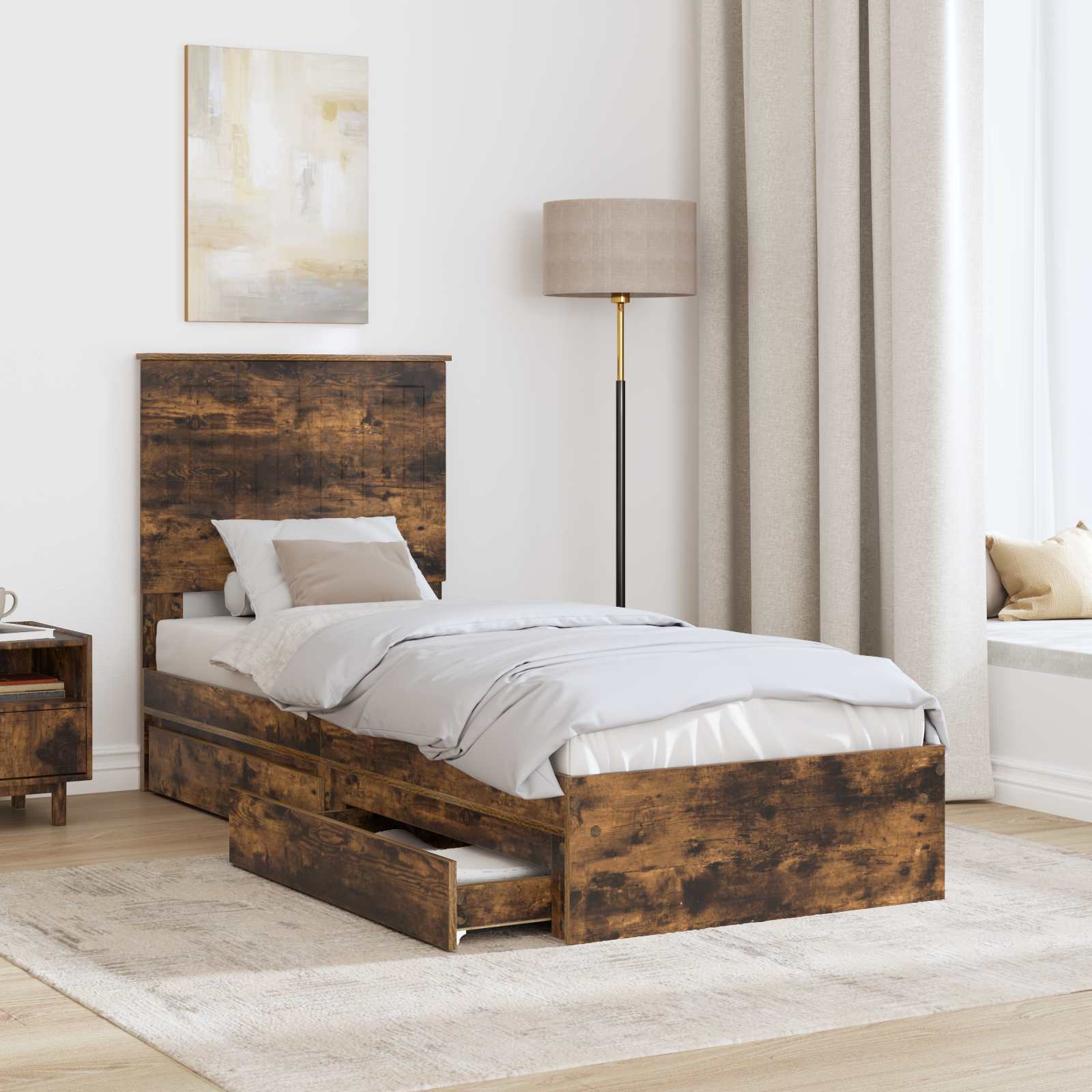 vidaXL Łóżko z miejscem do przechowywania Dąb wędzony 75 x 190 cm