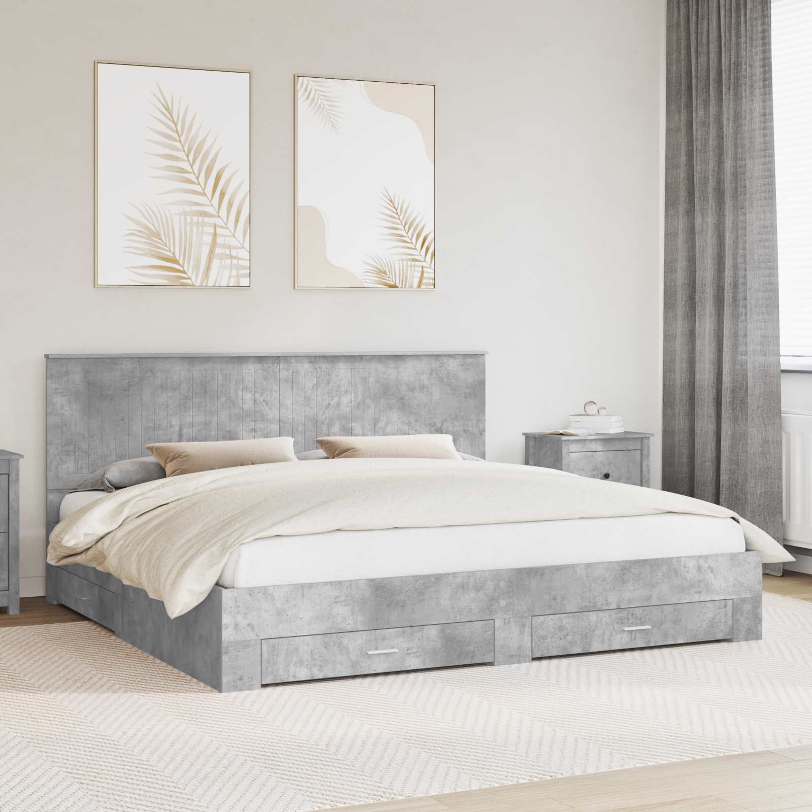 vidaXL Ramka łóżka Betonowy szary 200 x 200 cm Materiał drewnopochodny