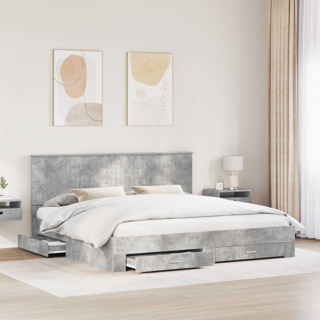 vidaXL Ramka łóżka Betonowy szary 200 x 200 cm Materiał drewnopochodny