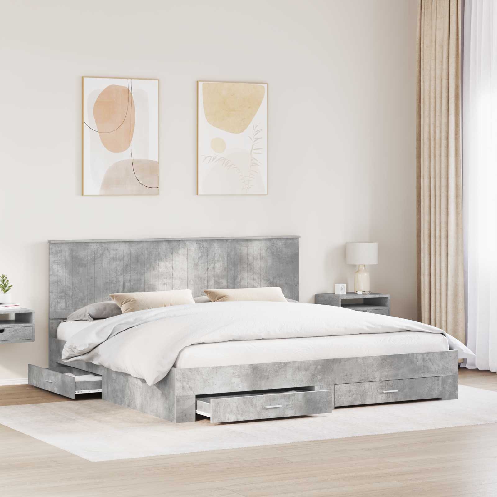 vidaXL Ramka łóżka Betonowy szary 200 x 200 cm Materiał drewnopochodny