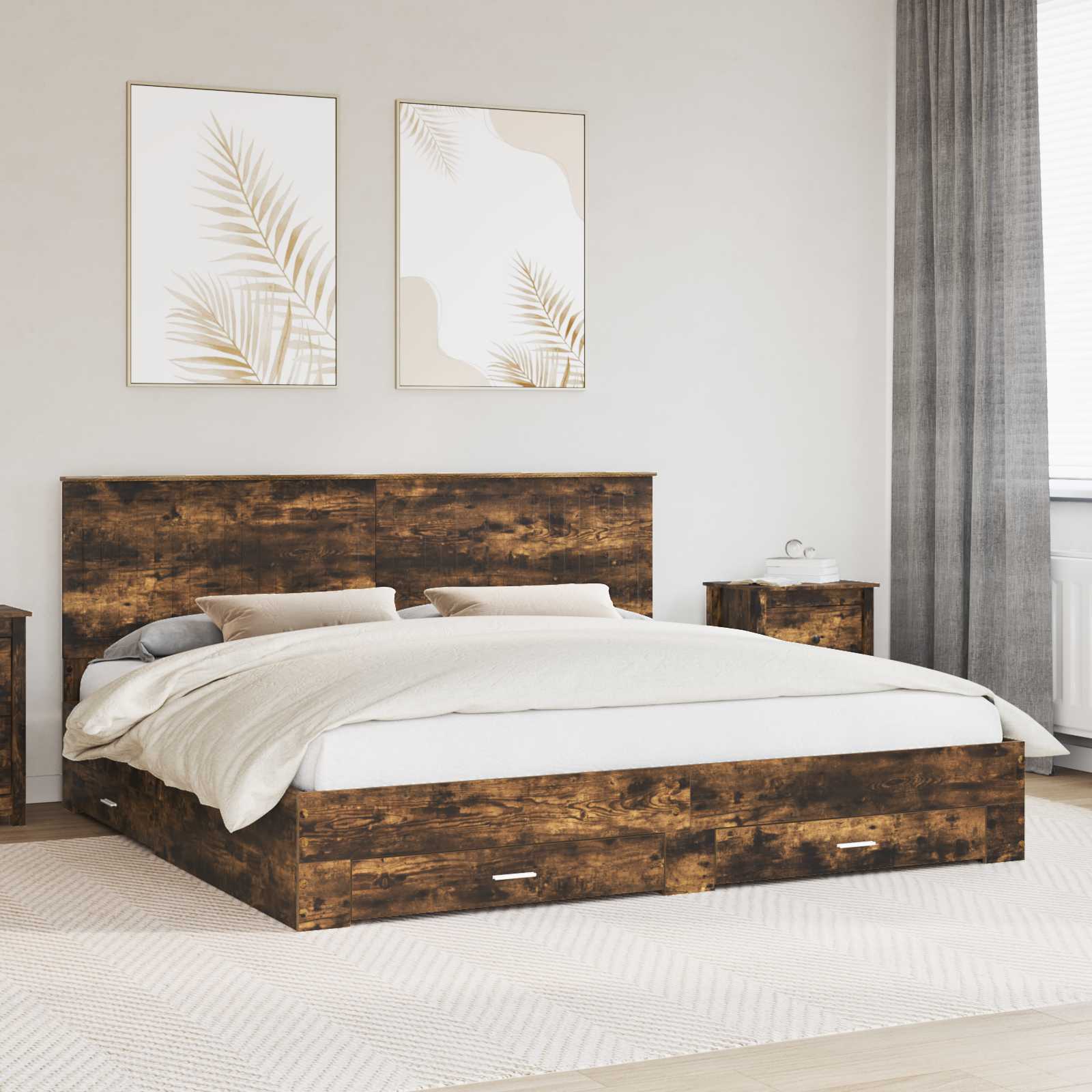 vidaXL Ramka łóżka Dąb wędzony 200 x 200 cm Materiał drewnopochodny