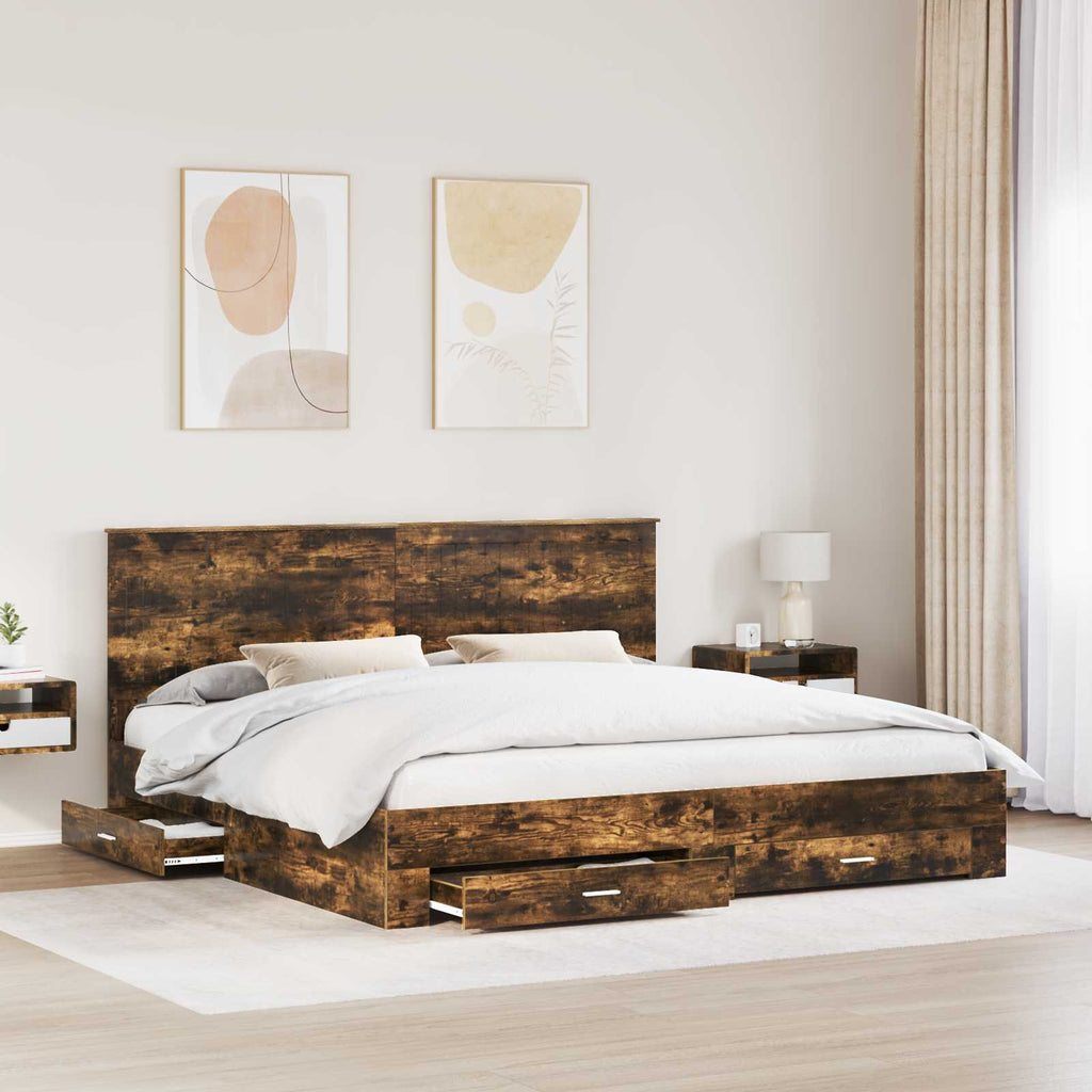 vidaXL Ramka łóżka Dąb wędzony 200 x 200 cm Materiał drewnopochodny