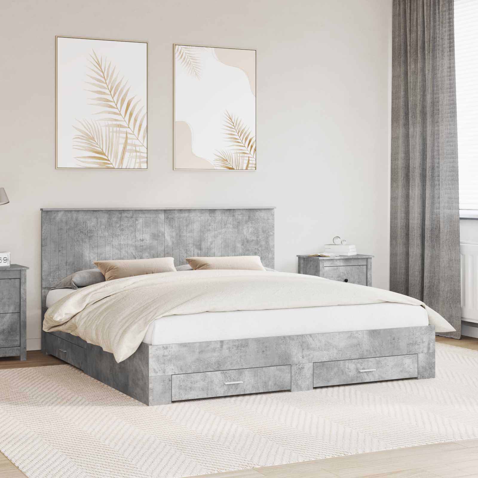 vidaXL Ramka łóżka Betonowy szary 180 x 200 cm Materiał drewnopochodny