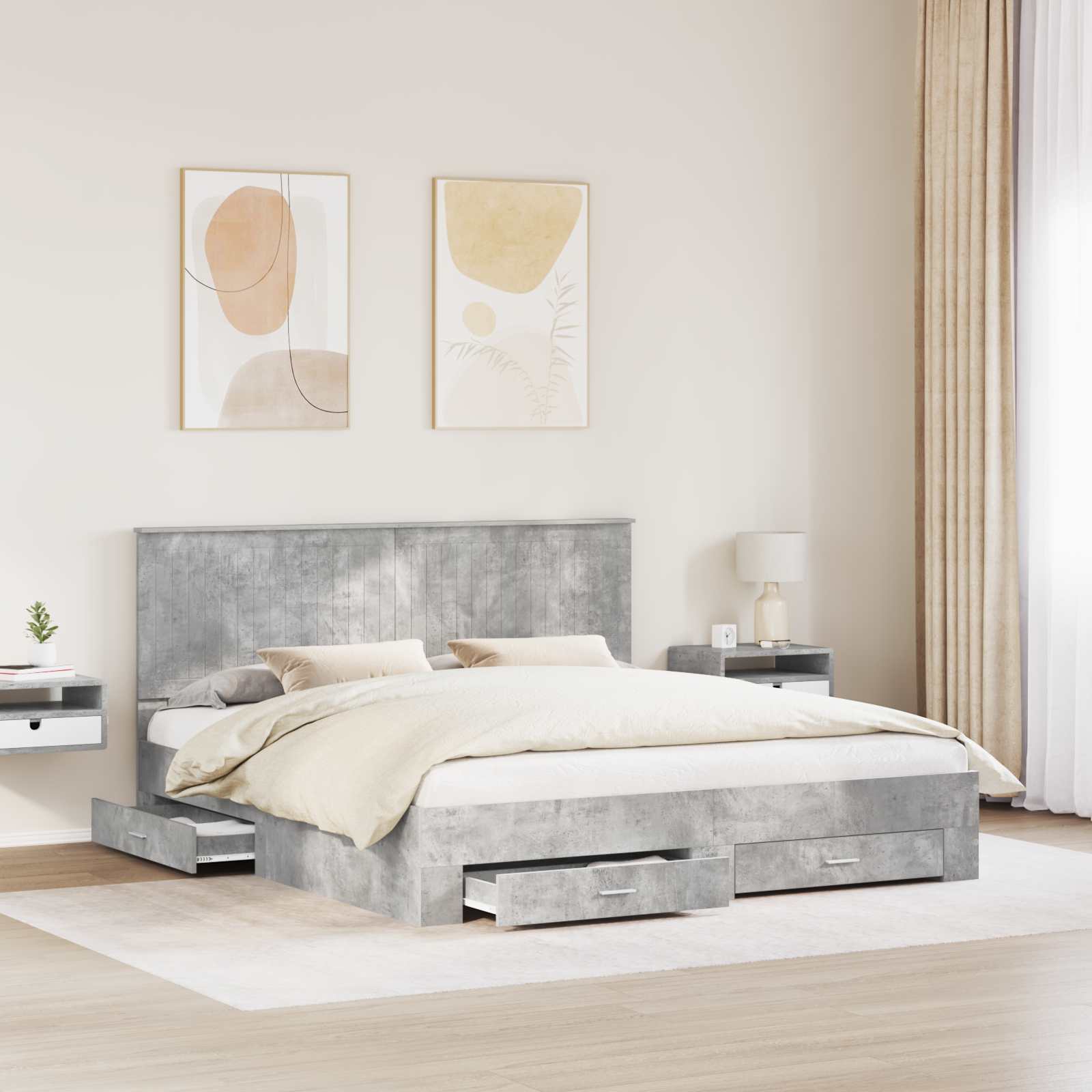 vidaXL Ramka łóżka Betonowy szary 180 x 200 cm Materiał drewnopochodny