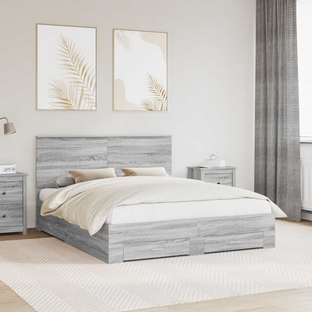 vidaXL Ramka łóżka Szary Sonoma 160 x 200 cm Materiał drewnopochodny