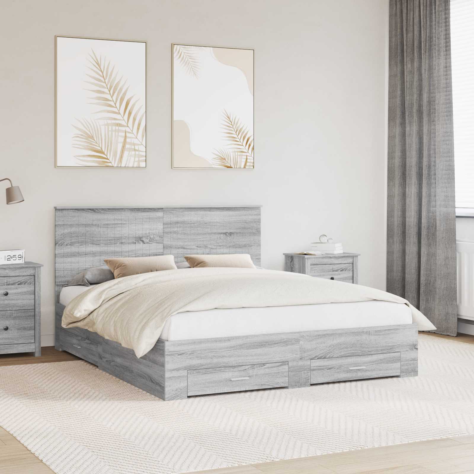 vidaXL Ramka łóżka Szary Sonoma 160 x 200 cm Materiał drewnopochodny