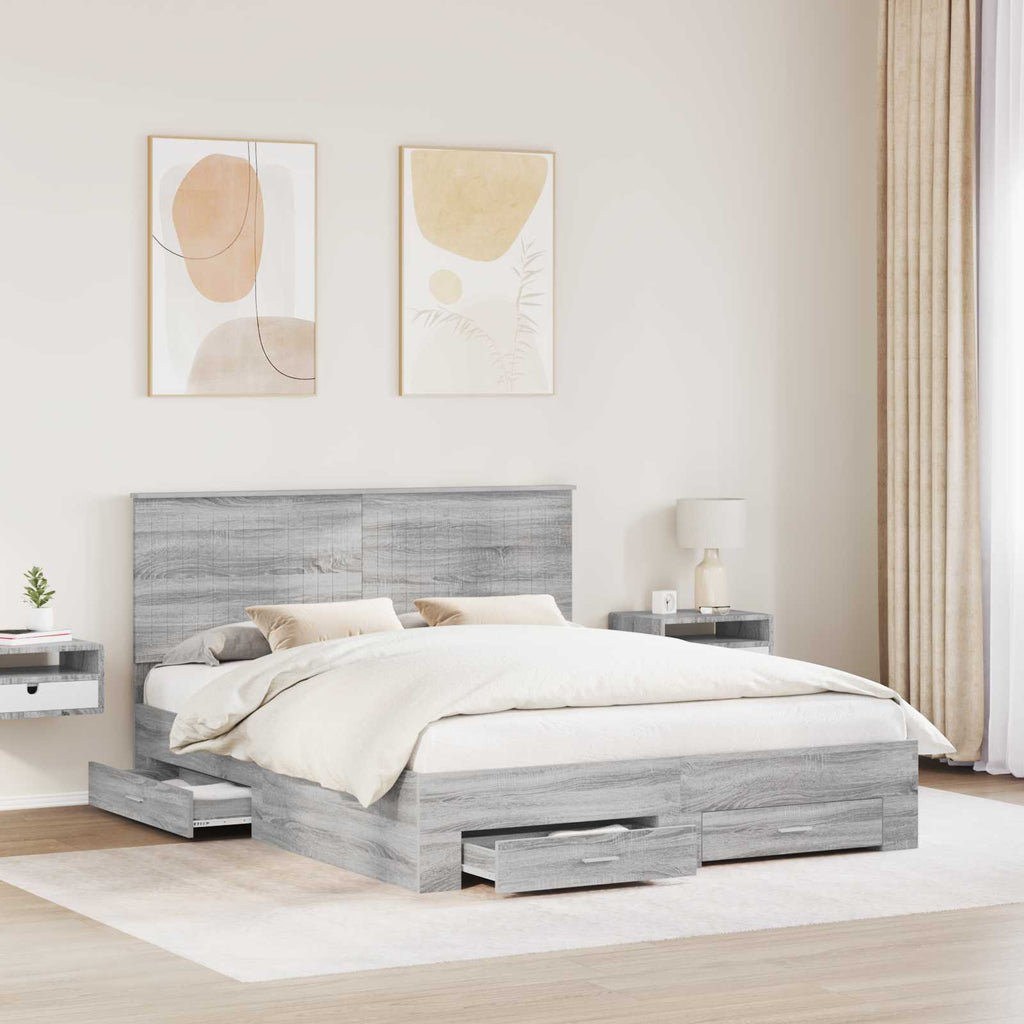 vidaXL Ramka łóżka Szary Sonoma 160 x 200 cm Materiał drewnopochodny